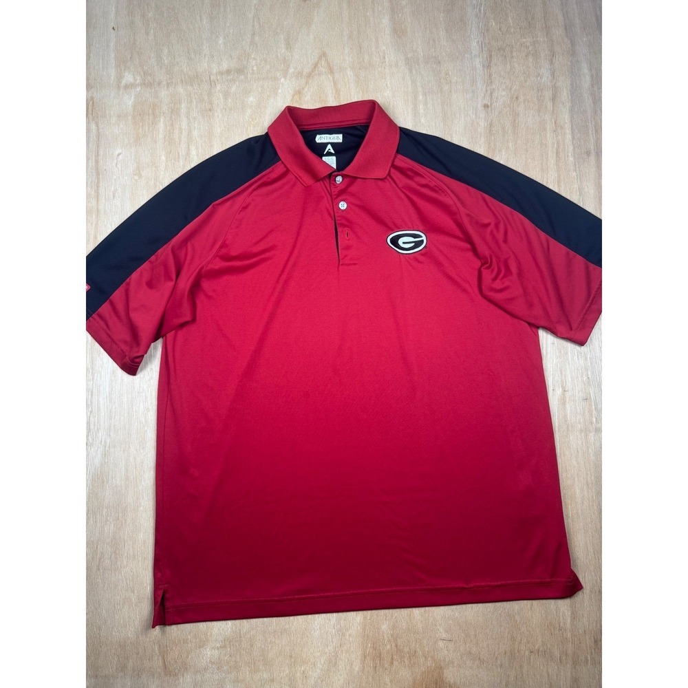 Antigua Georgia Bulldogs Performance Polo Shirt Mens Size L Red Black Excellent